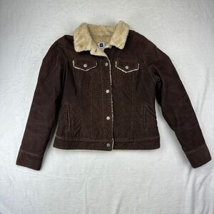 Gap Corduroy Jacket Womens L Sherpa Lined Trucker Brown VTG Cotton Y2K